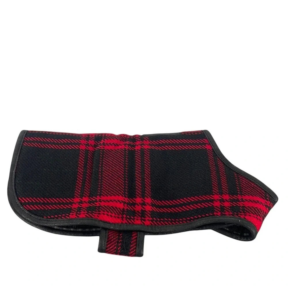 Chilly Dog Red Black Plaid Wool Dog Coat Jacket Faux Shearling Lined‎ Small